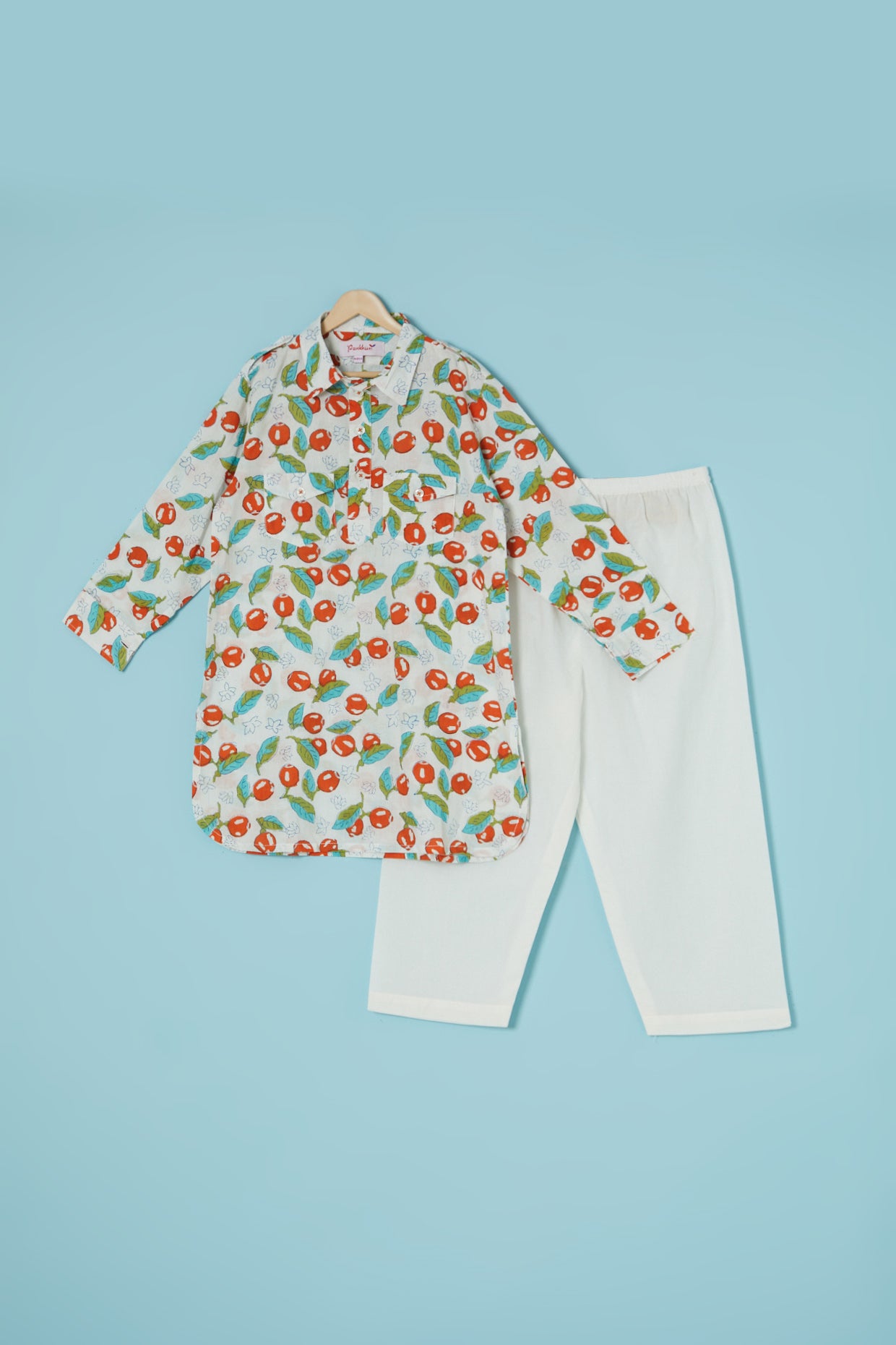 White Cotton Printed Kurta Set For Boys by Pankhuri by Priyanka - Kids at Pernia's Pop Up Shop