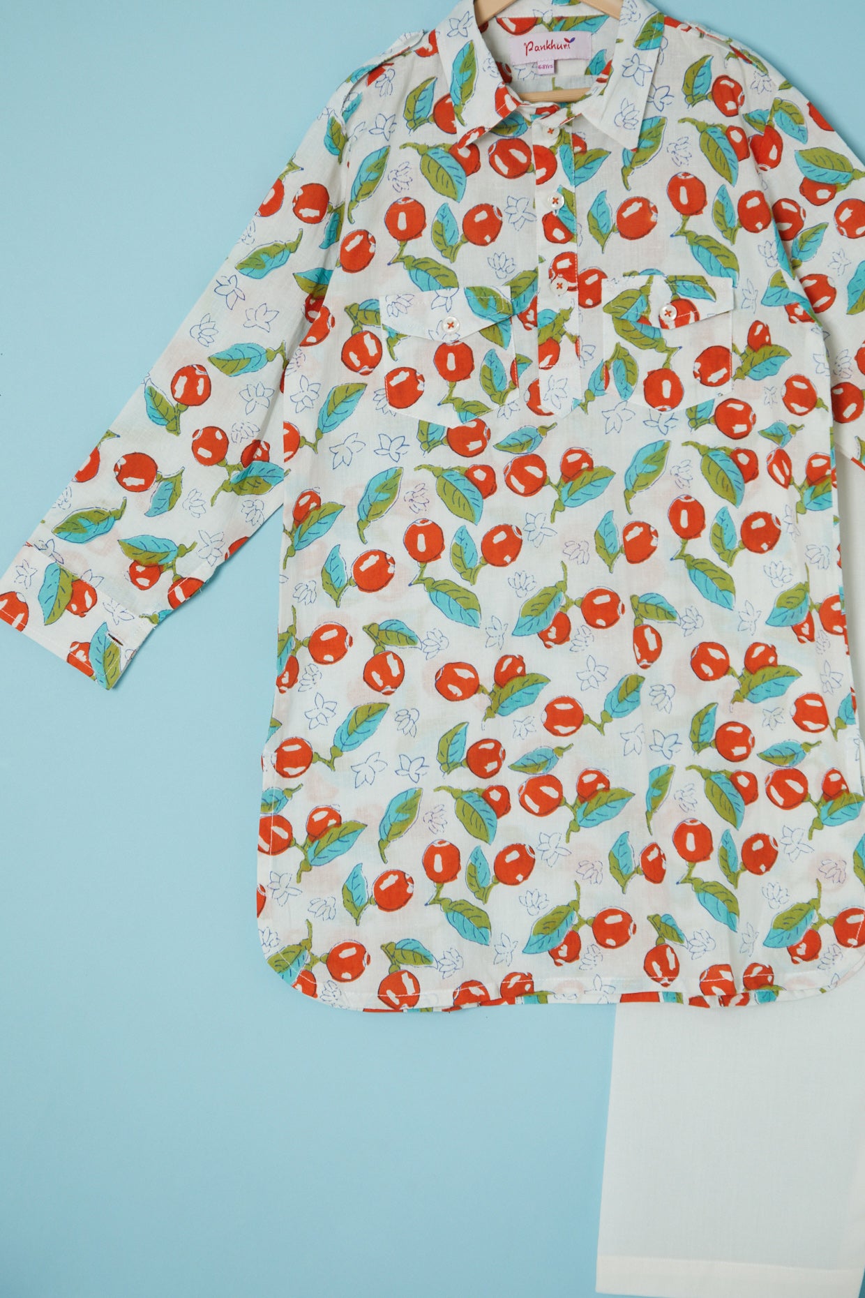 White Cotton Printed Kurta Set For Boys by Pankhuri by Priyanka - Kids at Pernia's Pop Up Shop