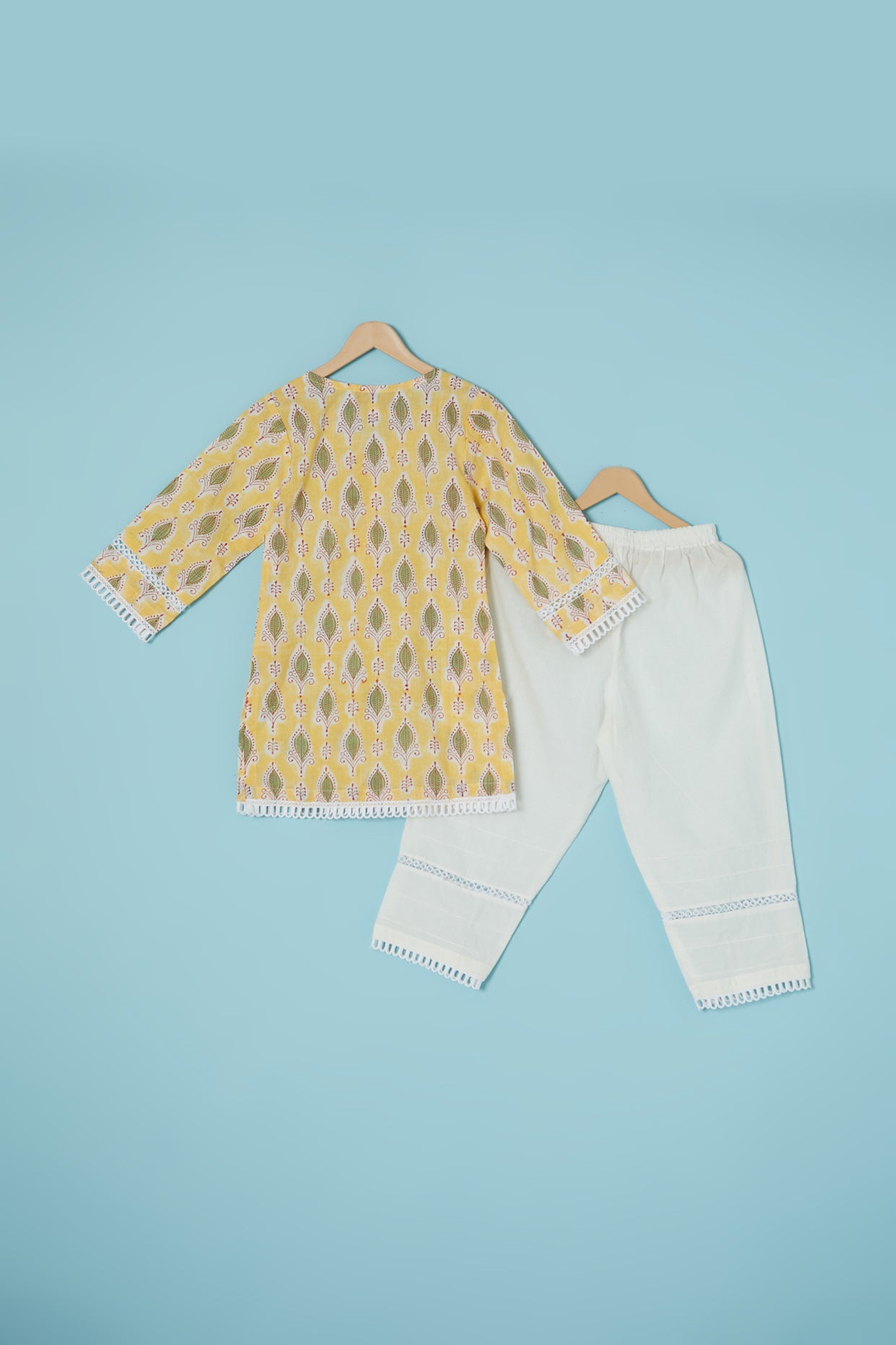 Yellow Cotton Hand Block Printed Kurta Set For Girls by Pankhuri by Priyanka - Kids at Pernia's Pop Up Shop