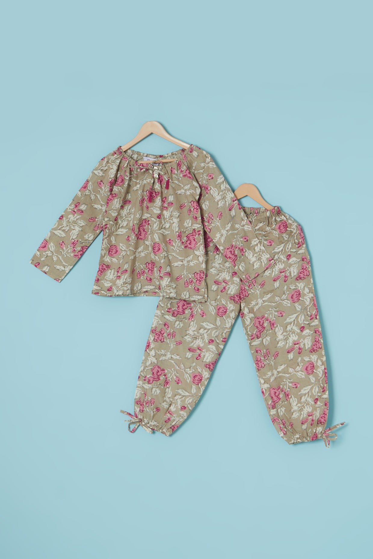 Grey & Pink Cotton Block Printed Co-Ord Set by Pankhuri by Priyanka - Kids at Pernia's Pop Up Shop
