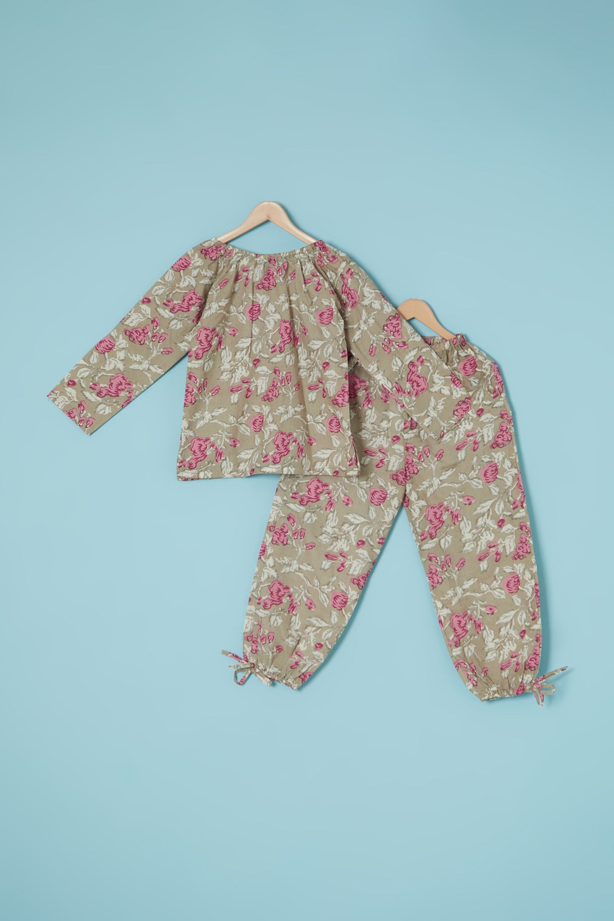 Grey & Pink Cotton Block Printed Co-Ord Set by Pankhuri by Priyanka - Kids at Pernia's Pop Up Shop