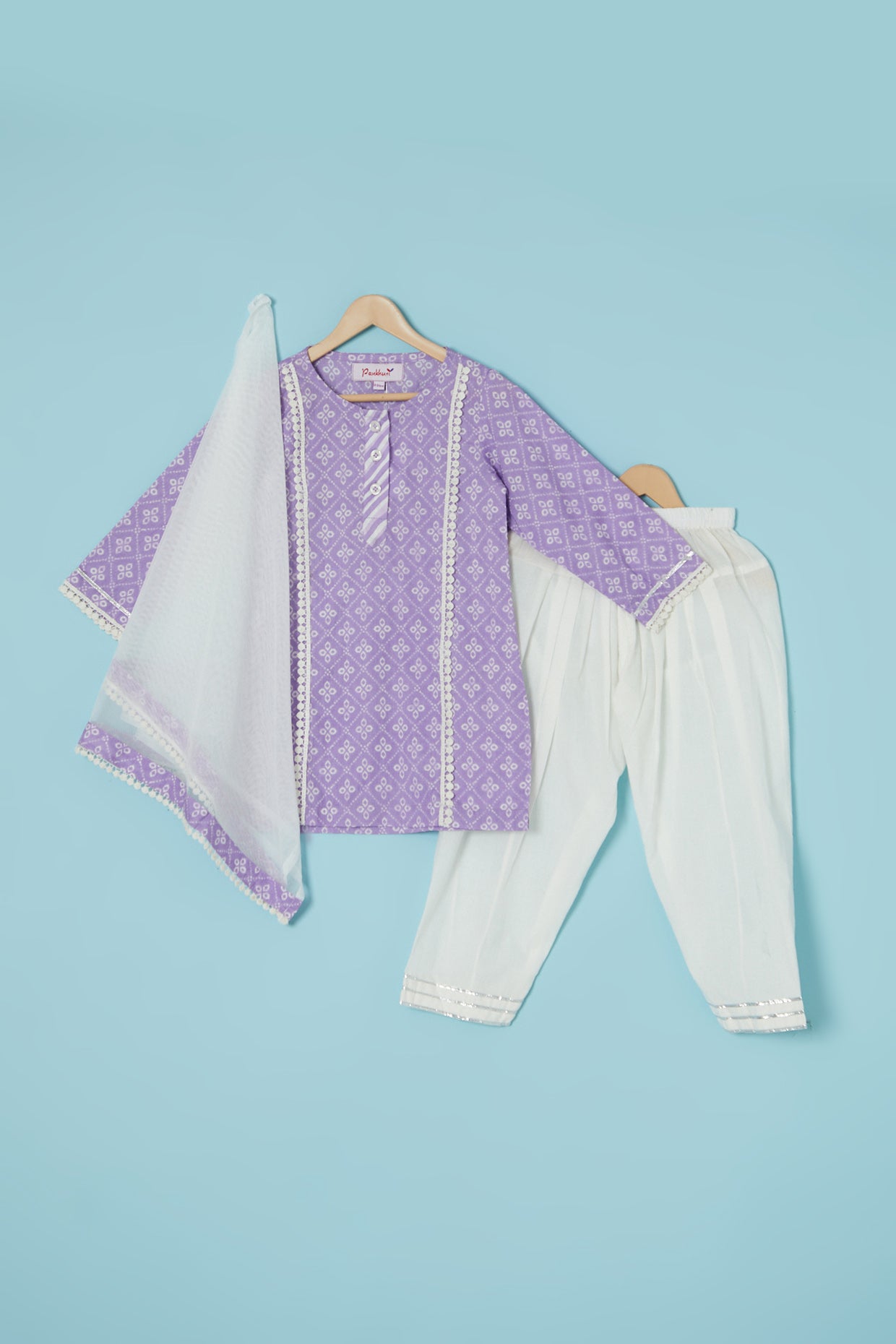 Purple Cotton Hand Block Printed Kurta Set For Girls by Pankhuri by Priyanka - Kids at Pernia's Pop Up Shop