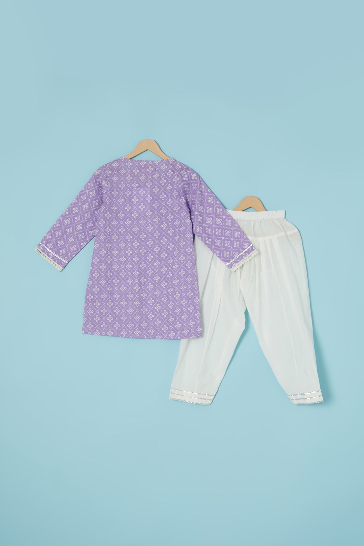 Purple Cotton Hand Block Printed Kurta Set For Girls by Pankhuri by Priyanka - Kids at Pernia's Pop Up Shop