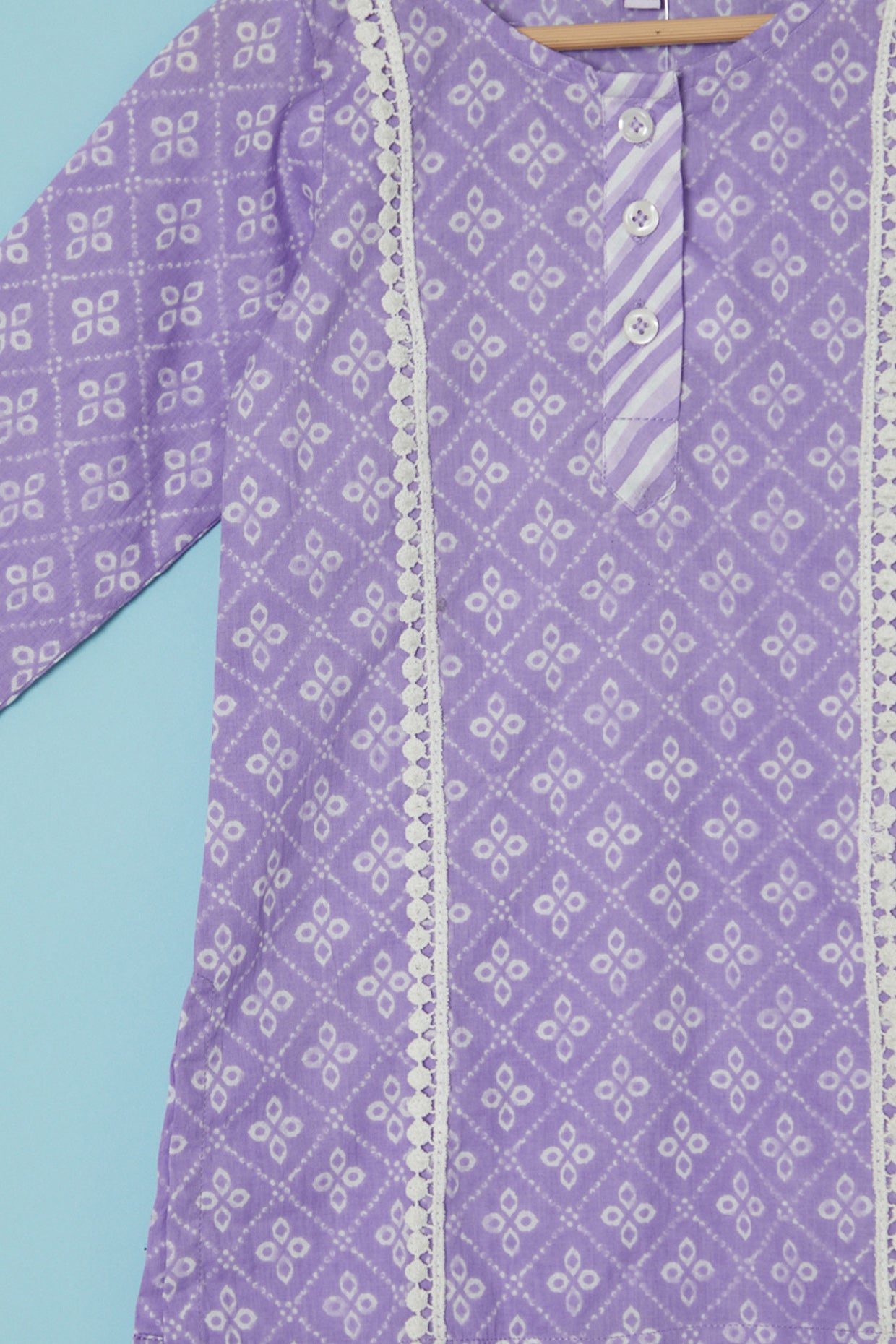 Purple Cotton Hand Block Printed Kurta Set For Girls by Pankhuri by Priyanka - Kids at Pernia's Pop Up Shop