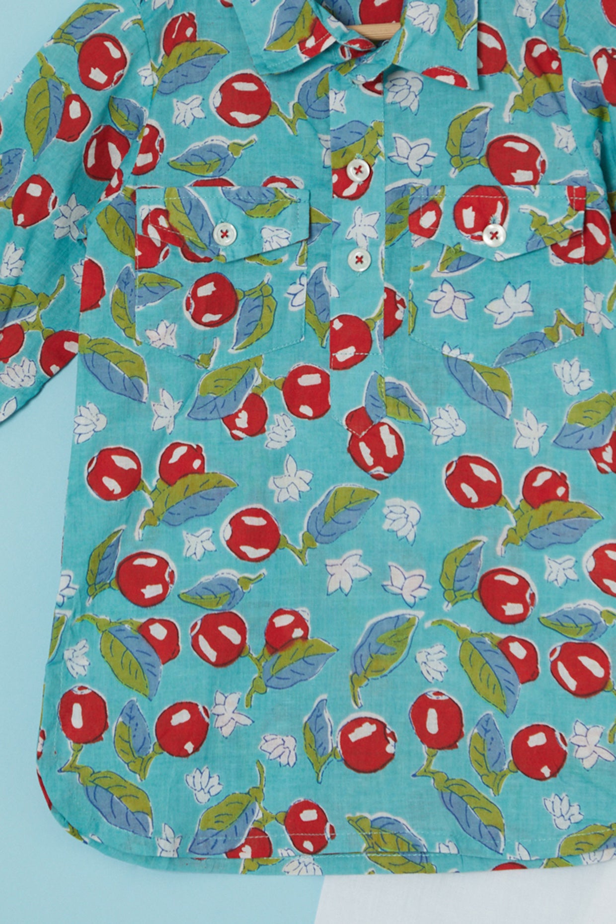 Turquoise Cotton Printed Kurta Set For Boys by Pankhuri by Priyanka - Kids at Pernia's Pop Up Shop