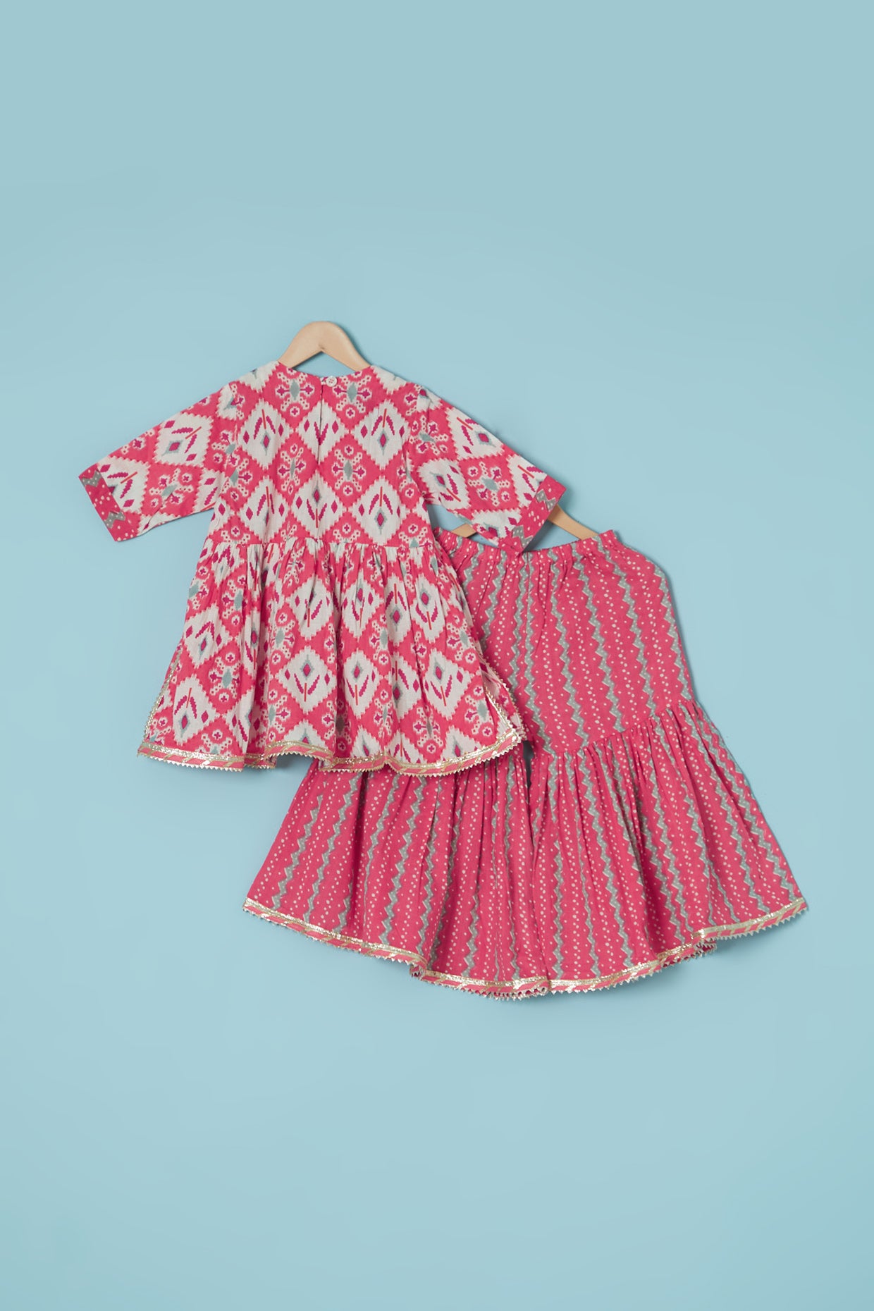Red Cambric Cotton Printed Gharara Set For Girls by Pankhuri by Priyanka - Kids at Pernia's Pop Up Shop