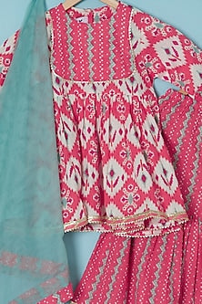 Red Cambric Cotton Printed Gharara Set For Girls by Pankhuri by Priyanka - Kids at Pernia's Pop Up Shop