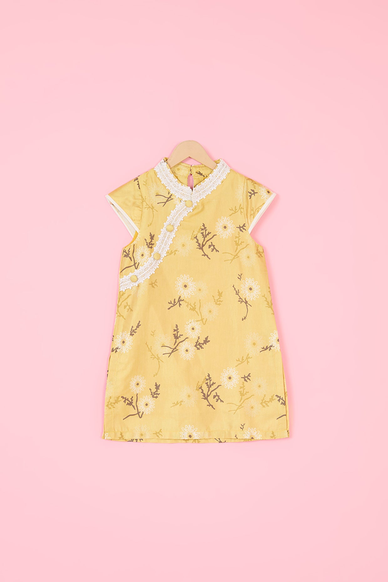 Yellow Glaze Cotton Floral Printed A-Line Dress For Girls by Pankhuri by Priyanka - Kids at Pernia's Pop Up Shop