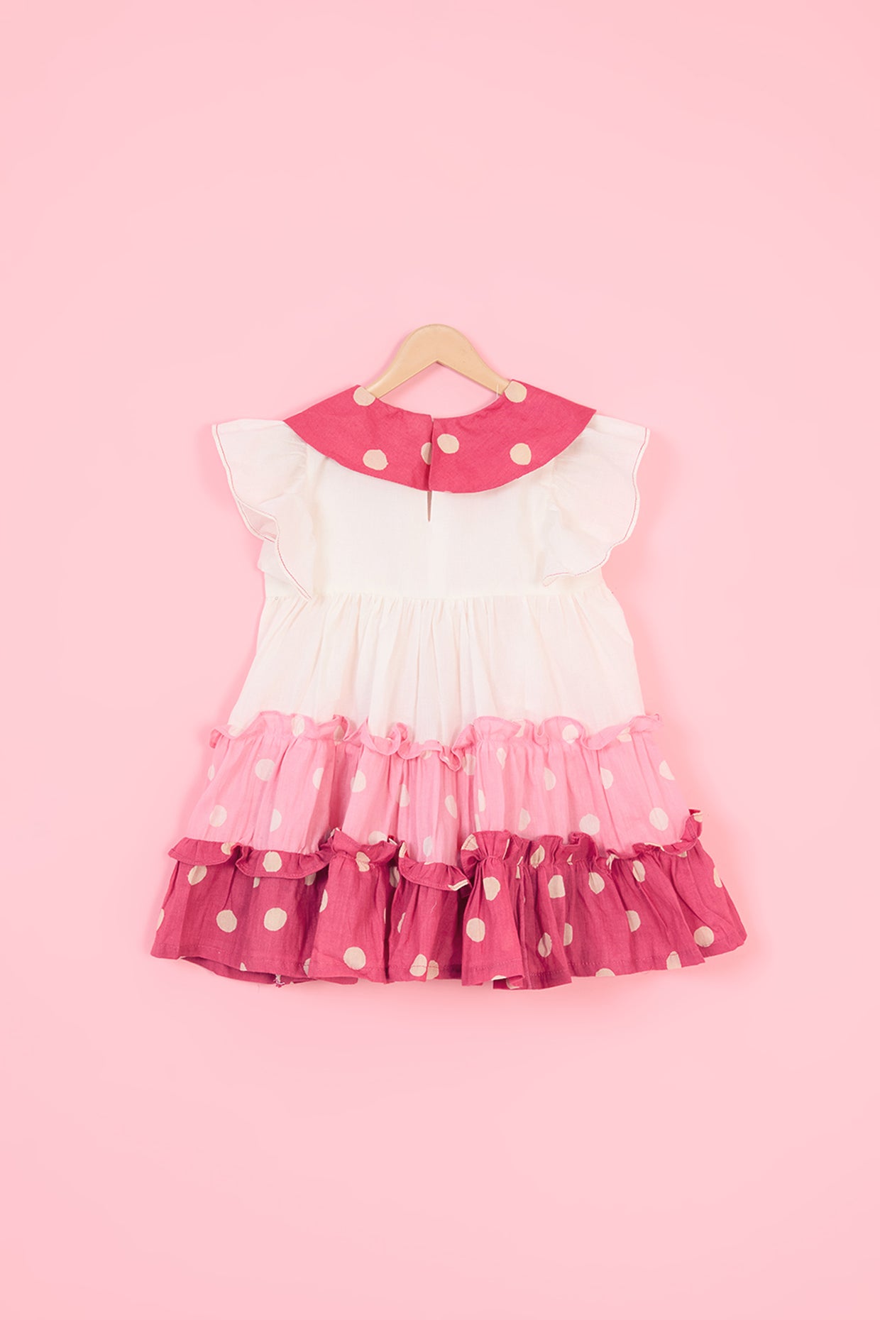 Red Mul Cotton Polka Dot Hand Block Printed Tiered Dress For Girls by Pankhuri by Priyanka - Kids at Pernia's Pop Up Shop