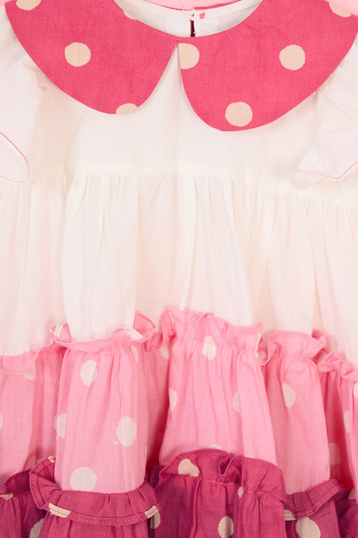 Red Mul Cotton Polka Dot Hand Block Printed Tiered Dress For Girls by Pankhuri by Priyanka - Kids at Pernia's Pop Up Shop