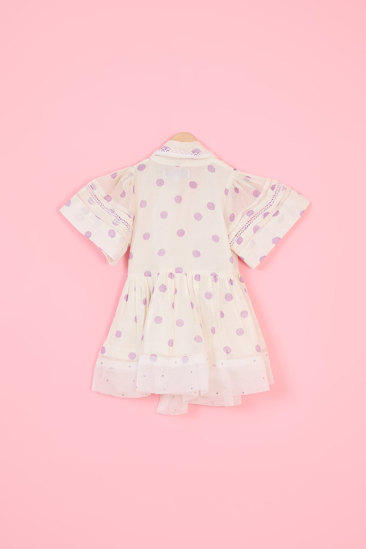 Off-White Chanderi Polka Dot Hand Block Printed Dress For Girls by Pankhuri by Priyanka - Kids at Pernia's Pop Up Shop