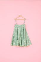 Green Mulmul Hand Block Polka Dot Printed Flared Dress For Girls by Pankhuri by Priyanka - Kids at Pernia's Pop Up Shop