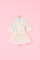 Powder Blue Mul Chanderi Hand Block Polka Dot Printed Layered Dress For Girls by Pankhuri by Priyanka - Kids at Pernia's Pop Up Shop