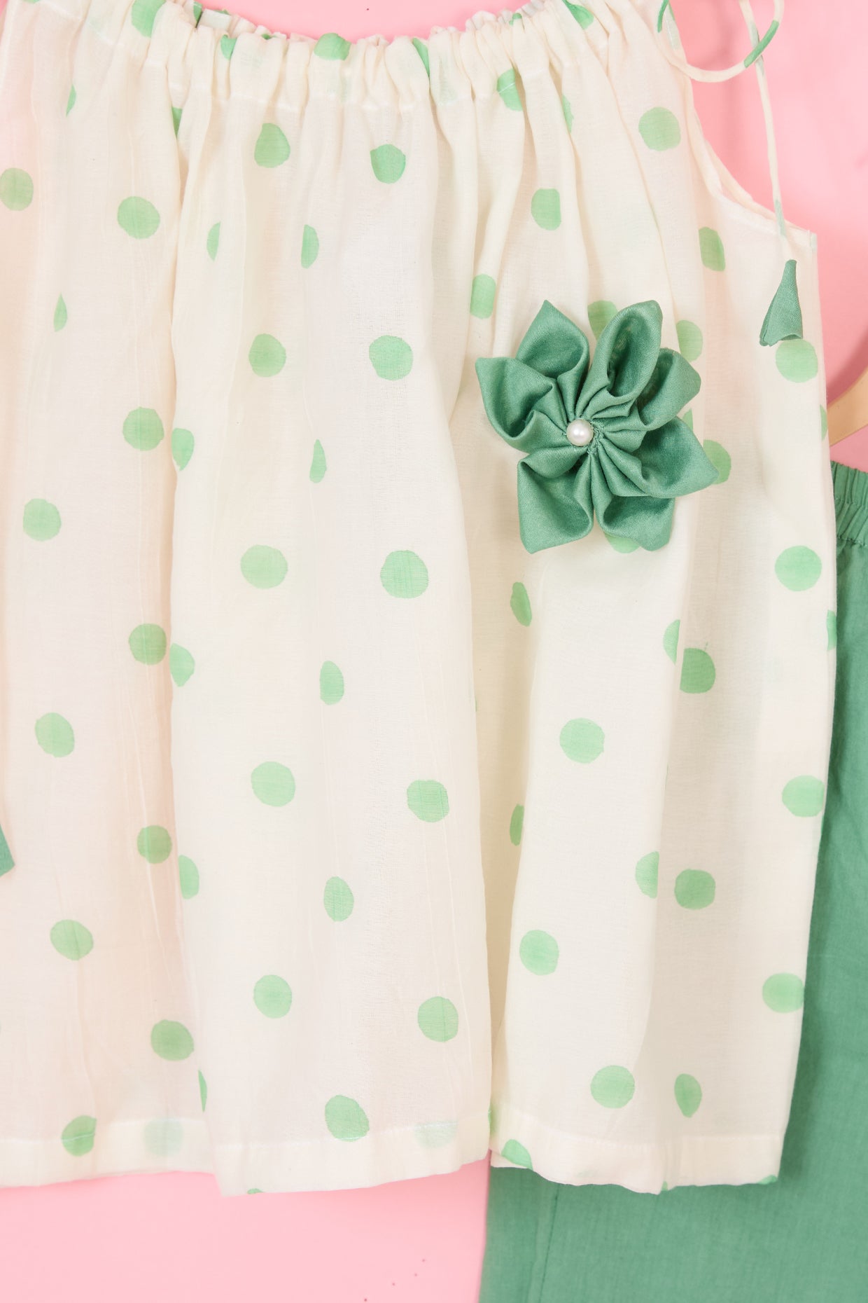 Green Mul Chanderi Flared Pant Set For Girls by Pankhuri by Priyanka - Kids at Pernia's Pop Up Shop