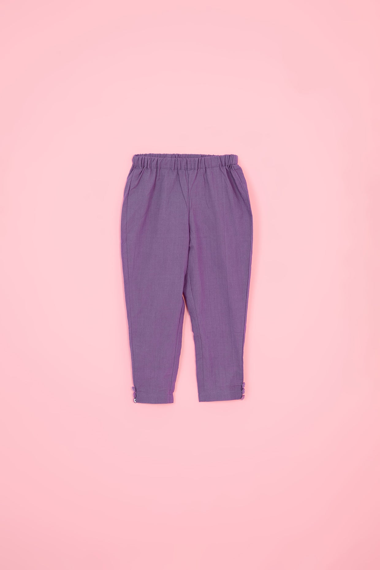 Purple & Off-White Pure Chanderi Hand Block Polka Dot Printed Gathered Kurta Set For Girls by Pankhuri by Priyanka - Kids at Pernia's Pop Up Shop