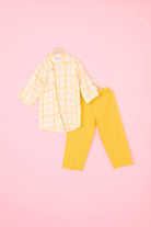 Yellow Pure Chanderi Hand Block Printed Kurta Set For Boys by Pankhuri by Priyanka - Kids at Pernia's Pop Up Shop
