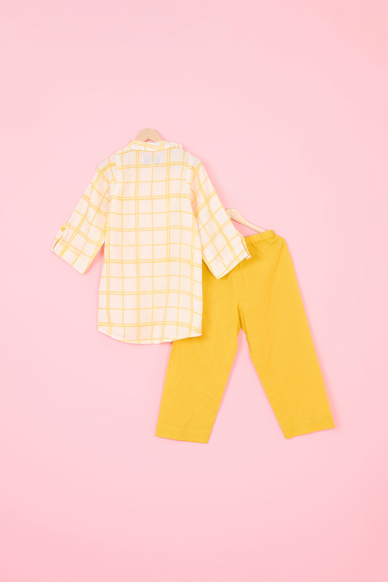 Yellow Pure Chanderi Hand Block Printed Kurta Set For Boys by Pankhuri by Priyanka - Kids at Pernia's Pop Up Shop