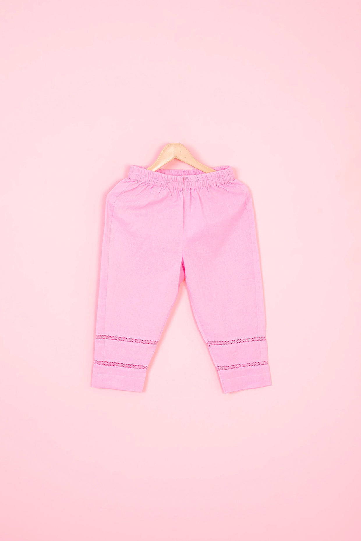 Pink Pure Chanderi Lace Hand Embroidered Kurta Set For Girls by Pankhuri by Priyanka - Kids at Pernia's Pop Up Shop