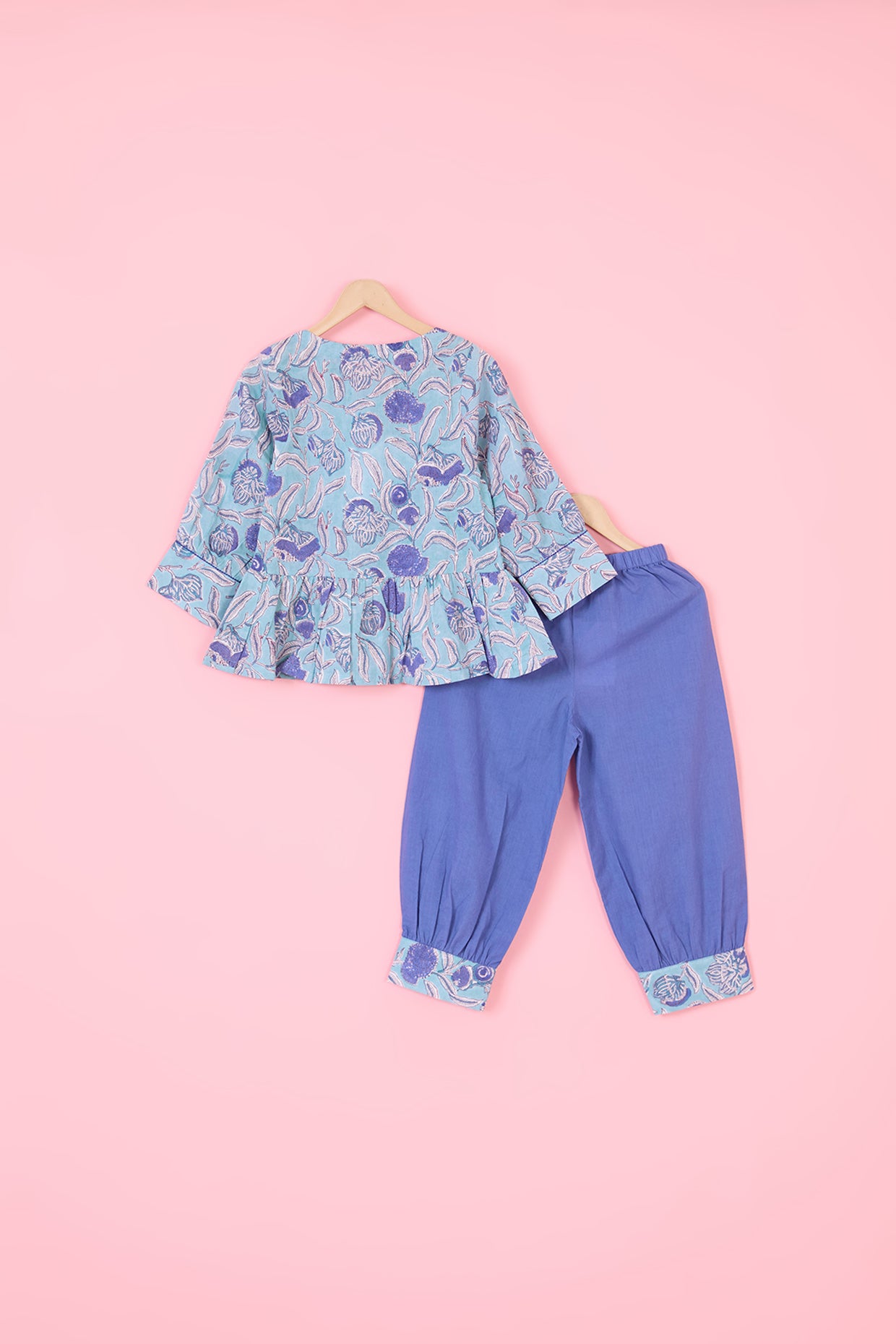 Cobalt Blue Cotton Block Printed Co-Ord For Girls by Pankhuri by Priyanka - Kids at Pernia's Pop Up Shop