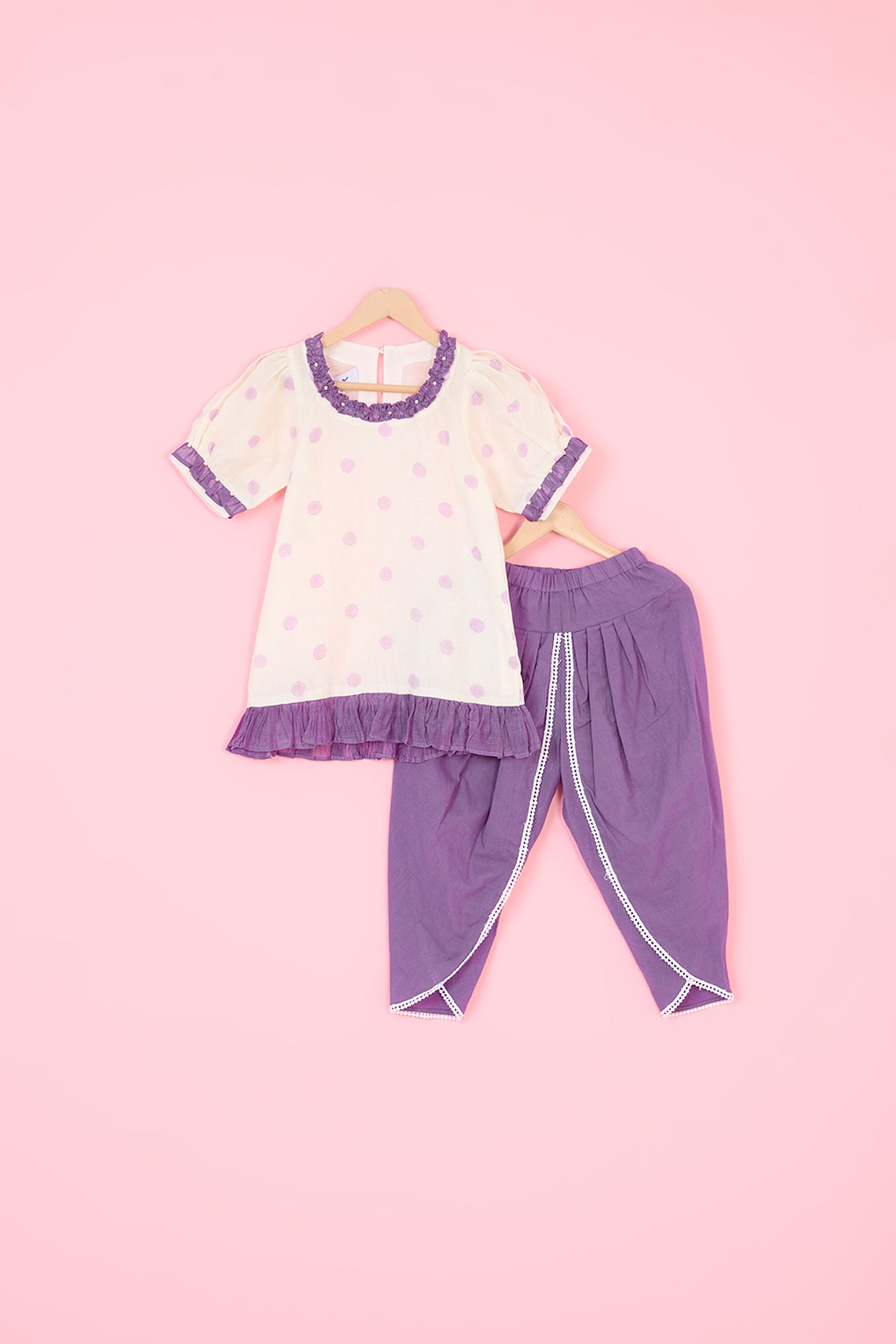 Purple Pure Chanderi Dhoti Pant Set For Girls by Pankhuri by Priyanka - Kids at Pernia's Pop Up Shop