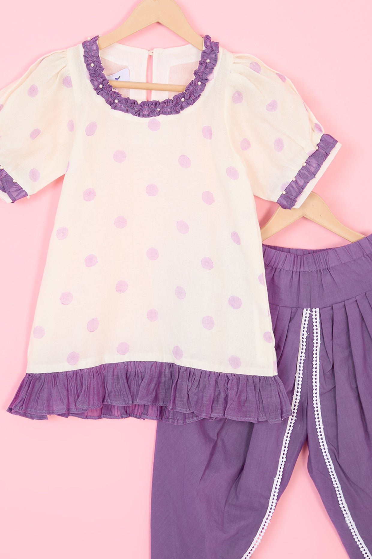 Purple Pure Chanderi Dhoti Pant Set For Girls by Pankhuri by Priyanka - Kids at Pernia's Pop Up Shop
