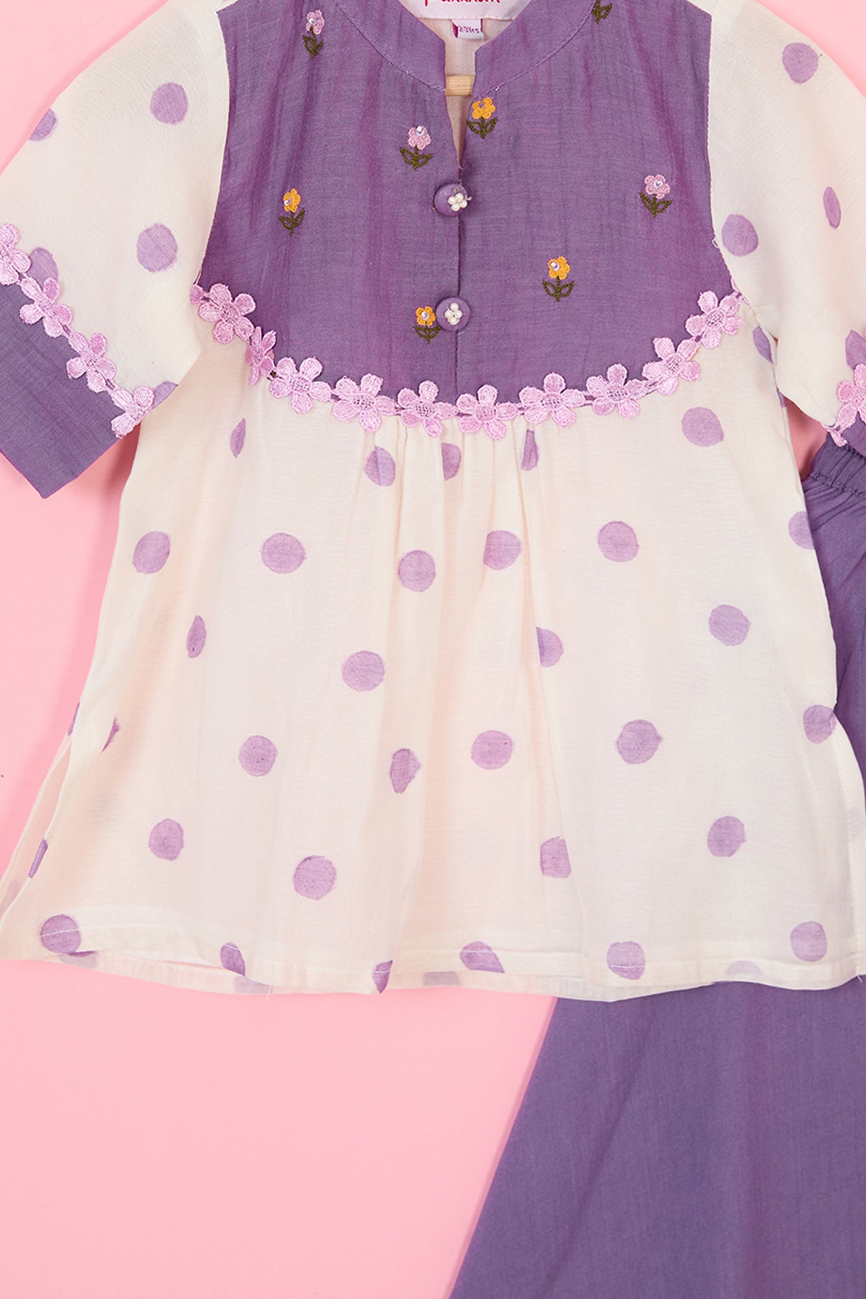 Purple Pure Chanderi Flared Palazzo Pant Set For Girls by Pankhuri by Priyanka - Kids at Pernia's Pop Up Shop