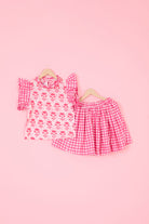 Pink Cotton Hand Block Printed Skirt Set For Girls by Pankhuri by Priyanka - Kids at Pernia's Pop Up Shop