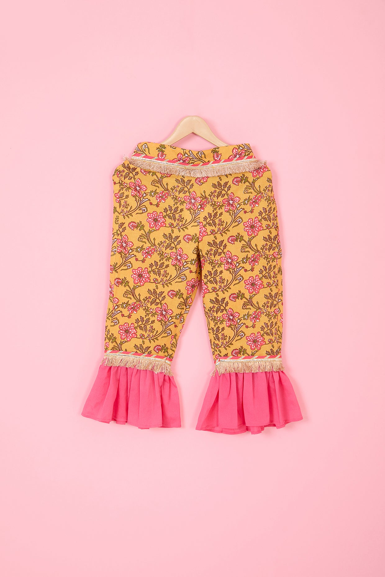 Yellow Cotton Hand Block Printed Co-Ord Set For Girls by Pankhuri by Priyanka - Kids at Pernia's Pop Up Shop