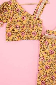Yellow Cotton Hand Block Printed Co-Ord Set For Girls by Pankhuri by Priyanka - Kids at Pernia's Pop Up Shop