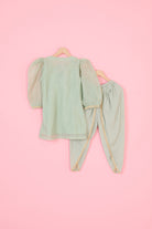Pastel Green Pure Chanderi Kurta Set For Girls by Pankhuri by Priyanka - Kids at Pernia's Pop Up Shop