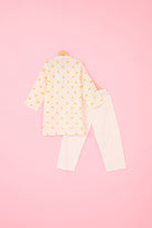 Yellow Pure Chanderi Hand Block Printed Nehru Jacket Set For Boys by Pankhuri by Priyanka - Kids at Pernia's Pop Up Shop
