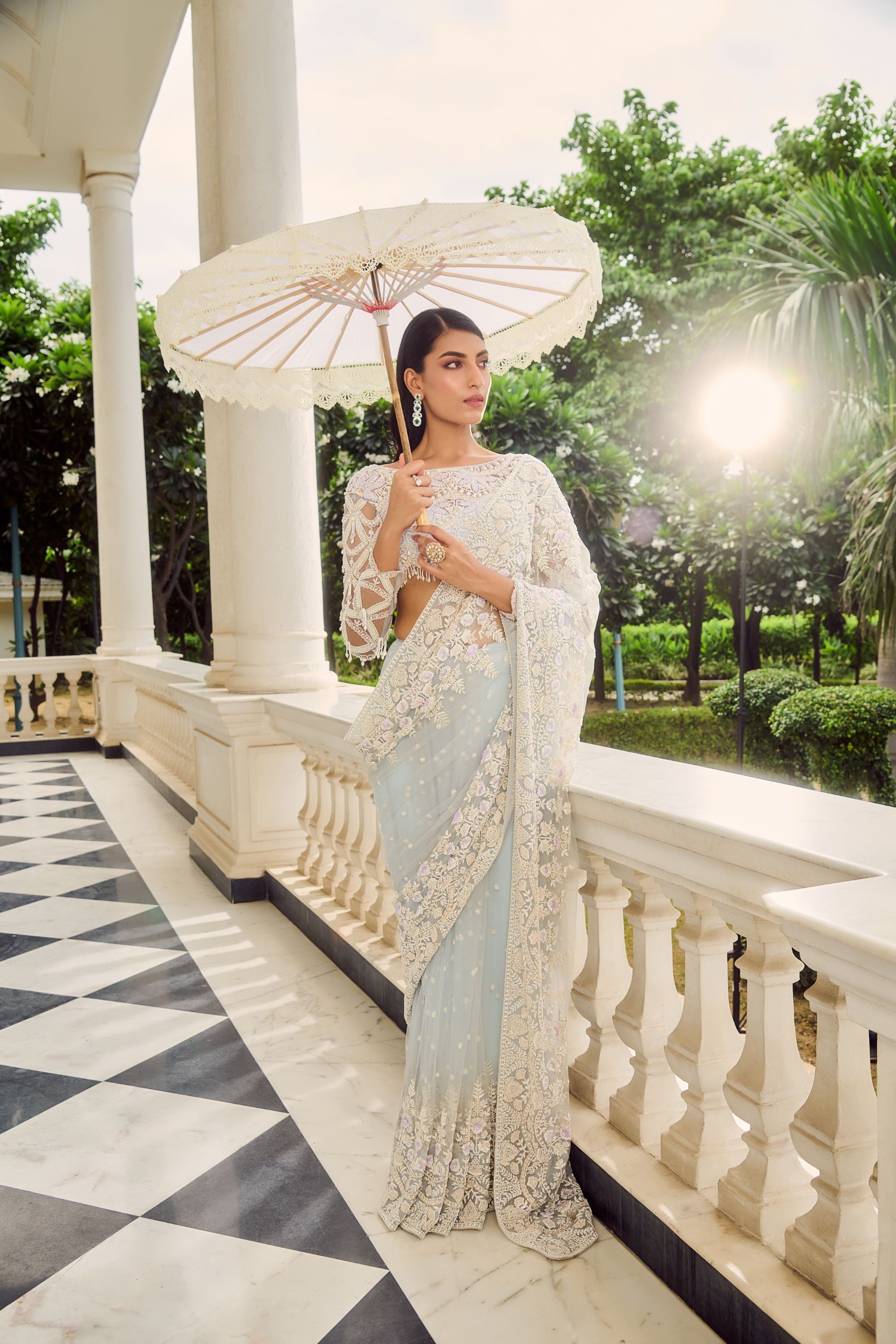 Blue Designer Net Saree