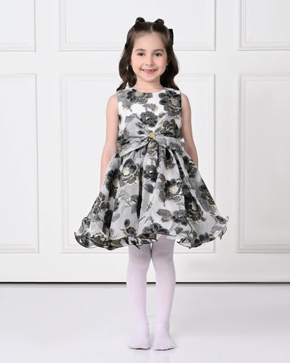 Camellia Pony Floral Printed Dress Off White