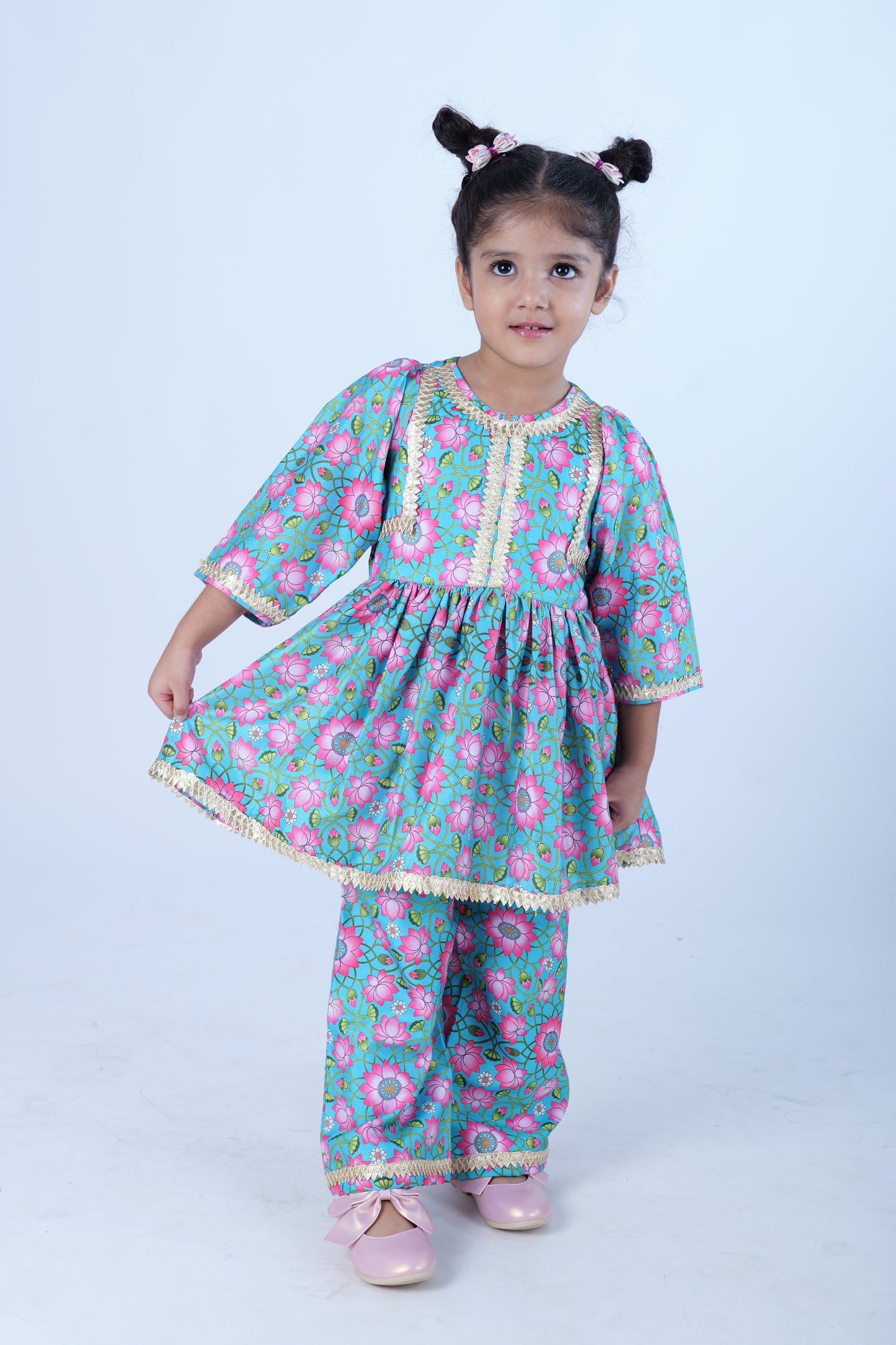 Green Printed Silk Kurta with Palazzo