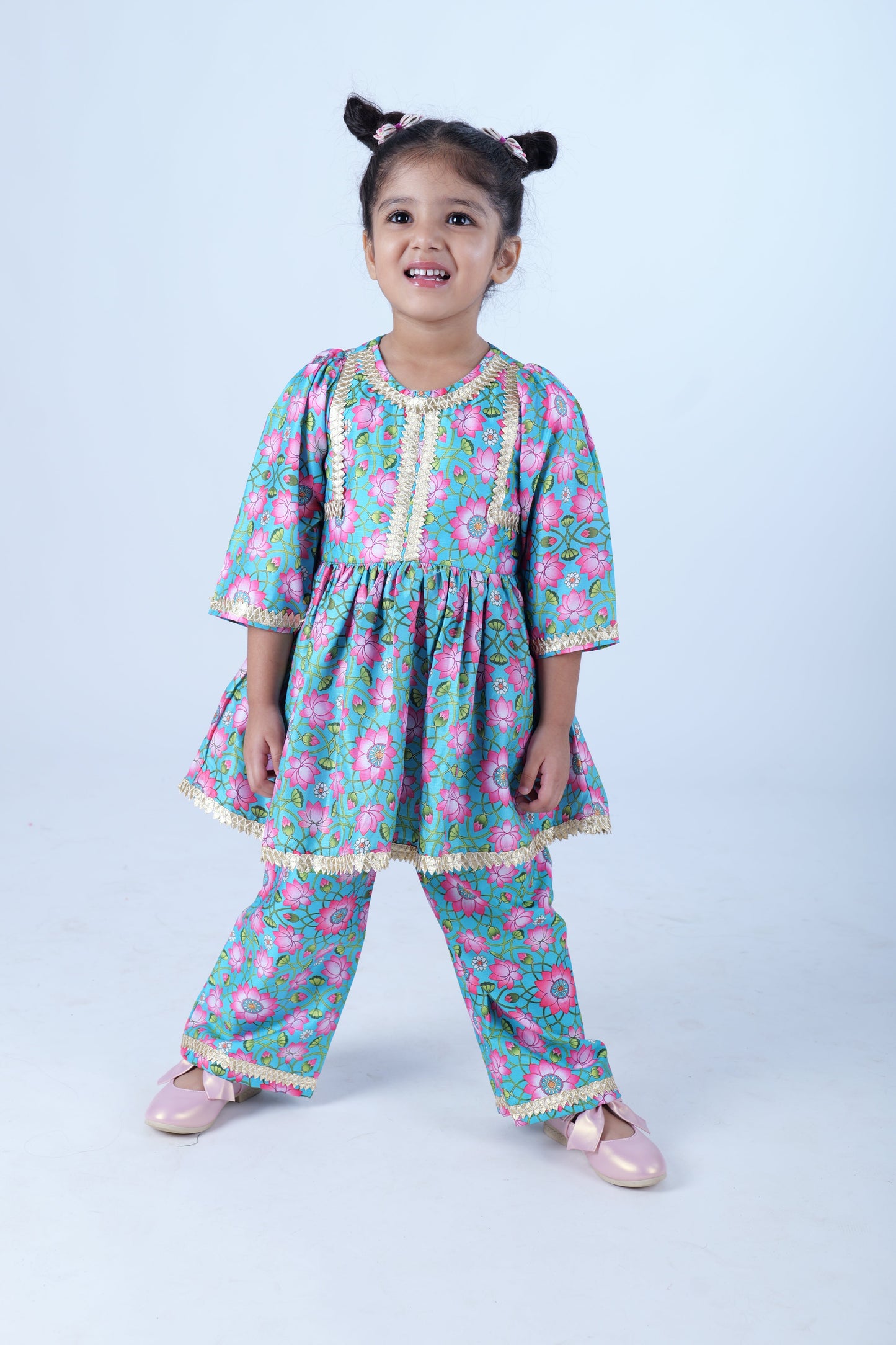 Green Printed Silk Kurta with Palazzo