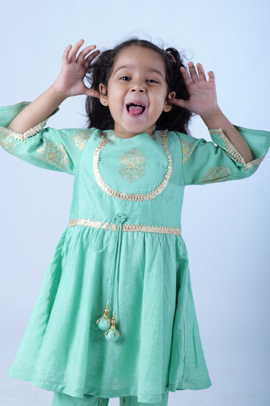 Sea Green Zari Chanderi Kurta with Dhoti Pants