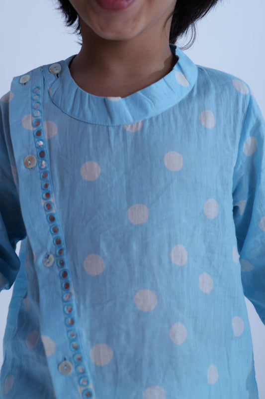 Blue polka mirror work kurta pajama