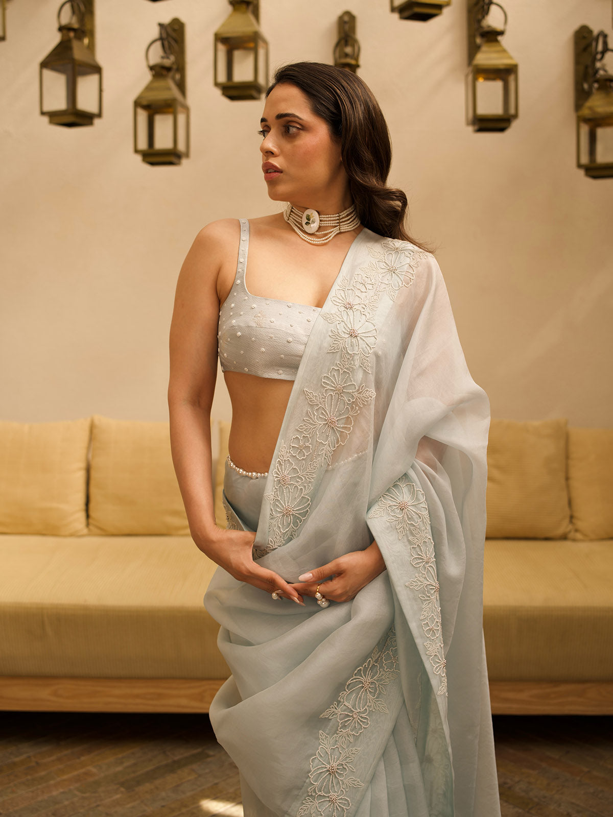 The Luna Saree In Aqua Green