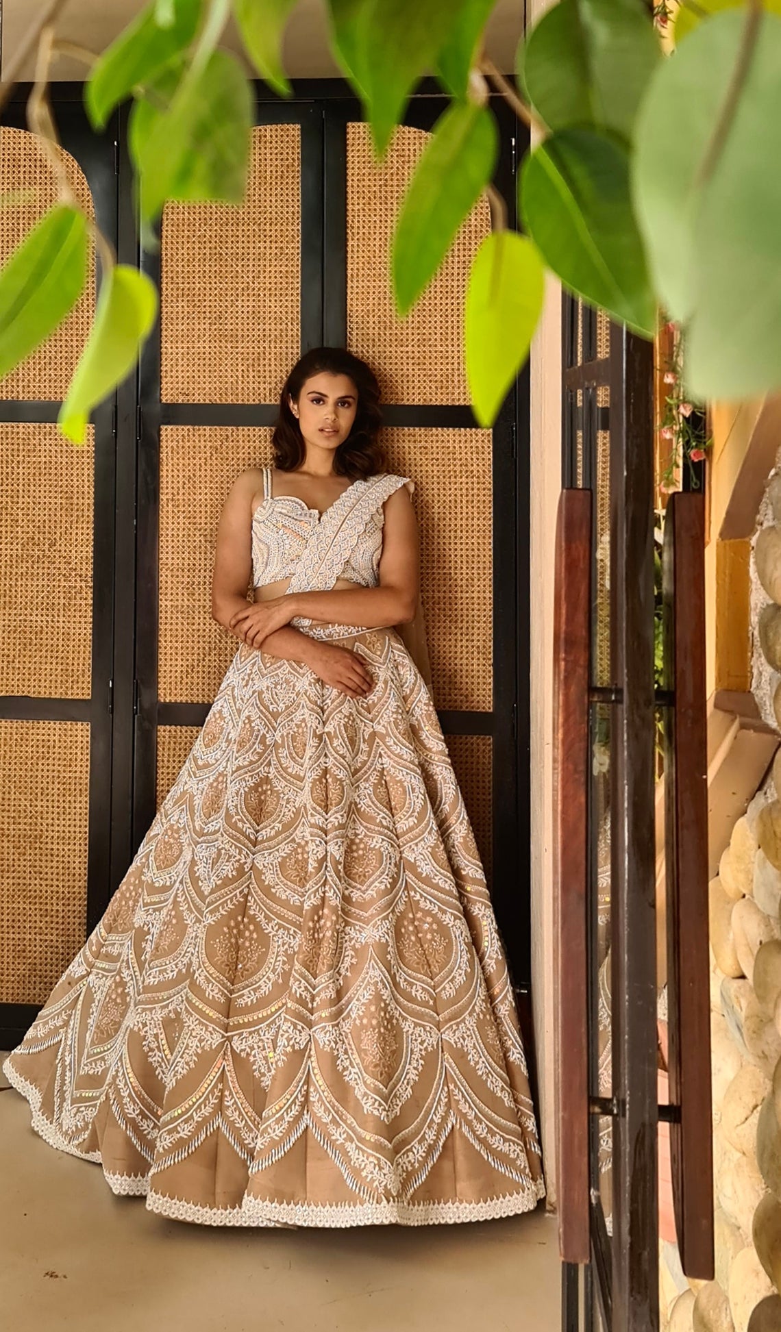 Pastel Silk Taffeta Pearls Anfisa Bridal Silk Lehenga