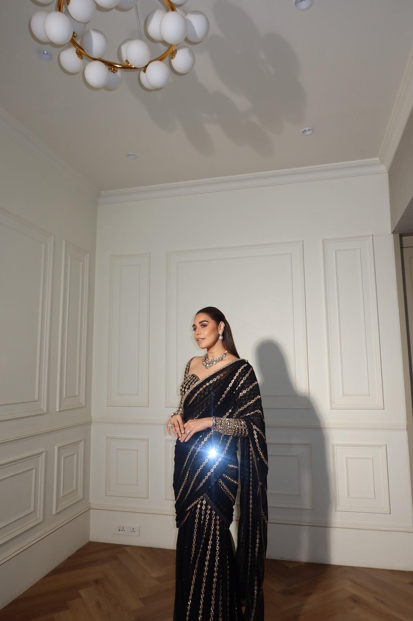 Summiyya In Black Pre Draped Saree Set