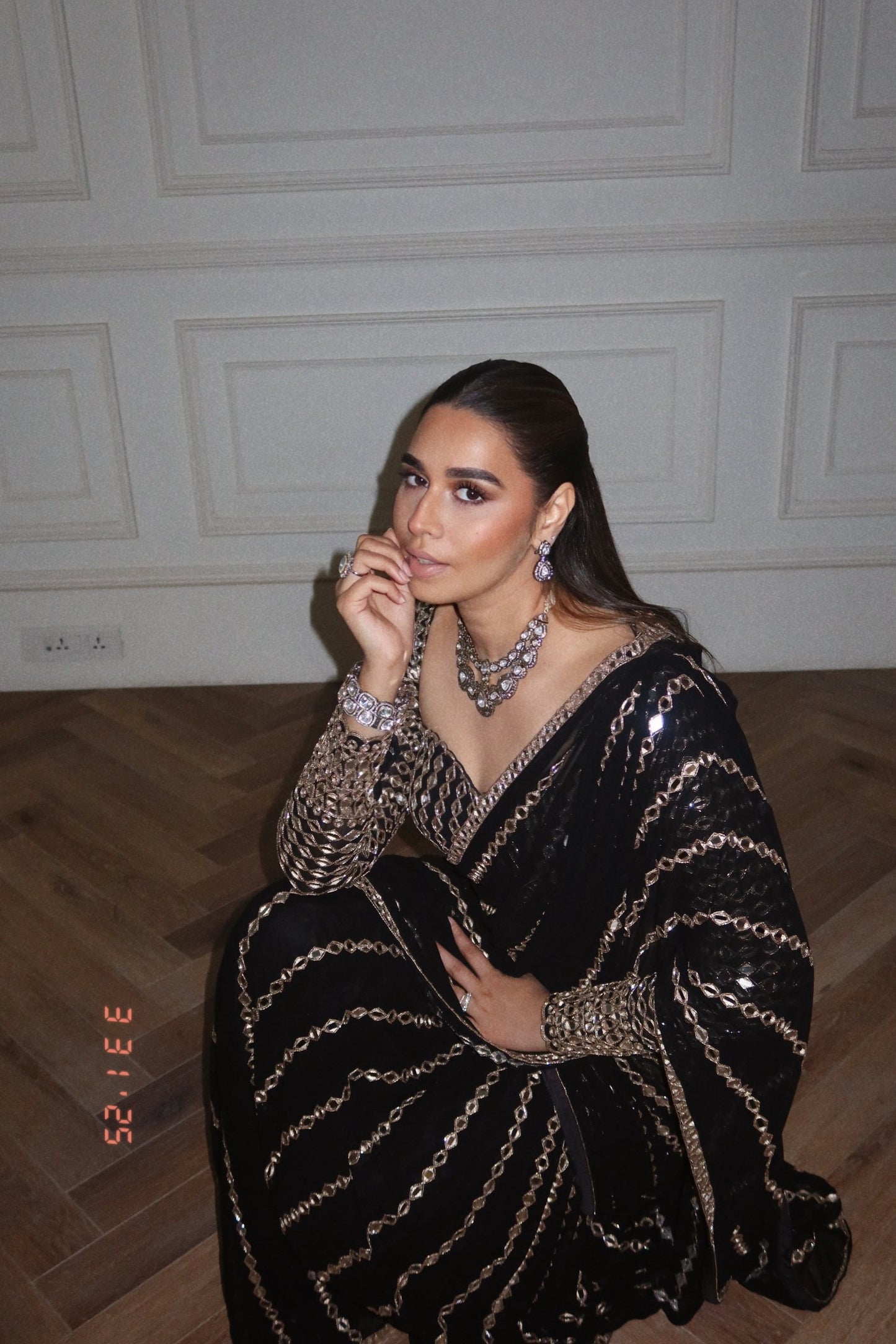 Summiyya In Black Pre Draped Saree Set
