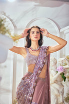 Pink Georgette Sequin Embroidered Saree