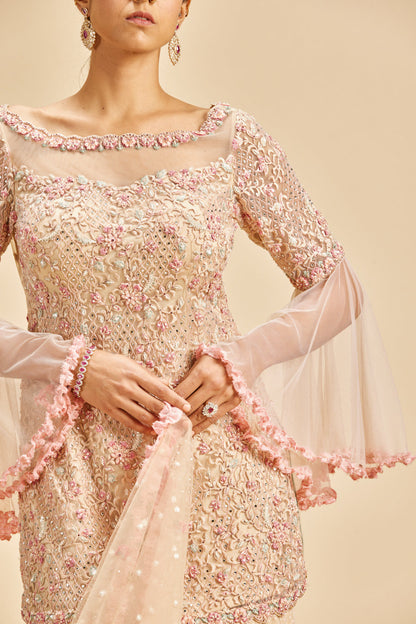 Blush Pink Bell Sleeve Garara Set
