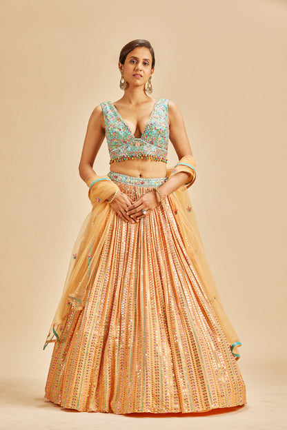 Orange Patra Work Lehenga Set