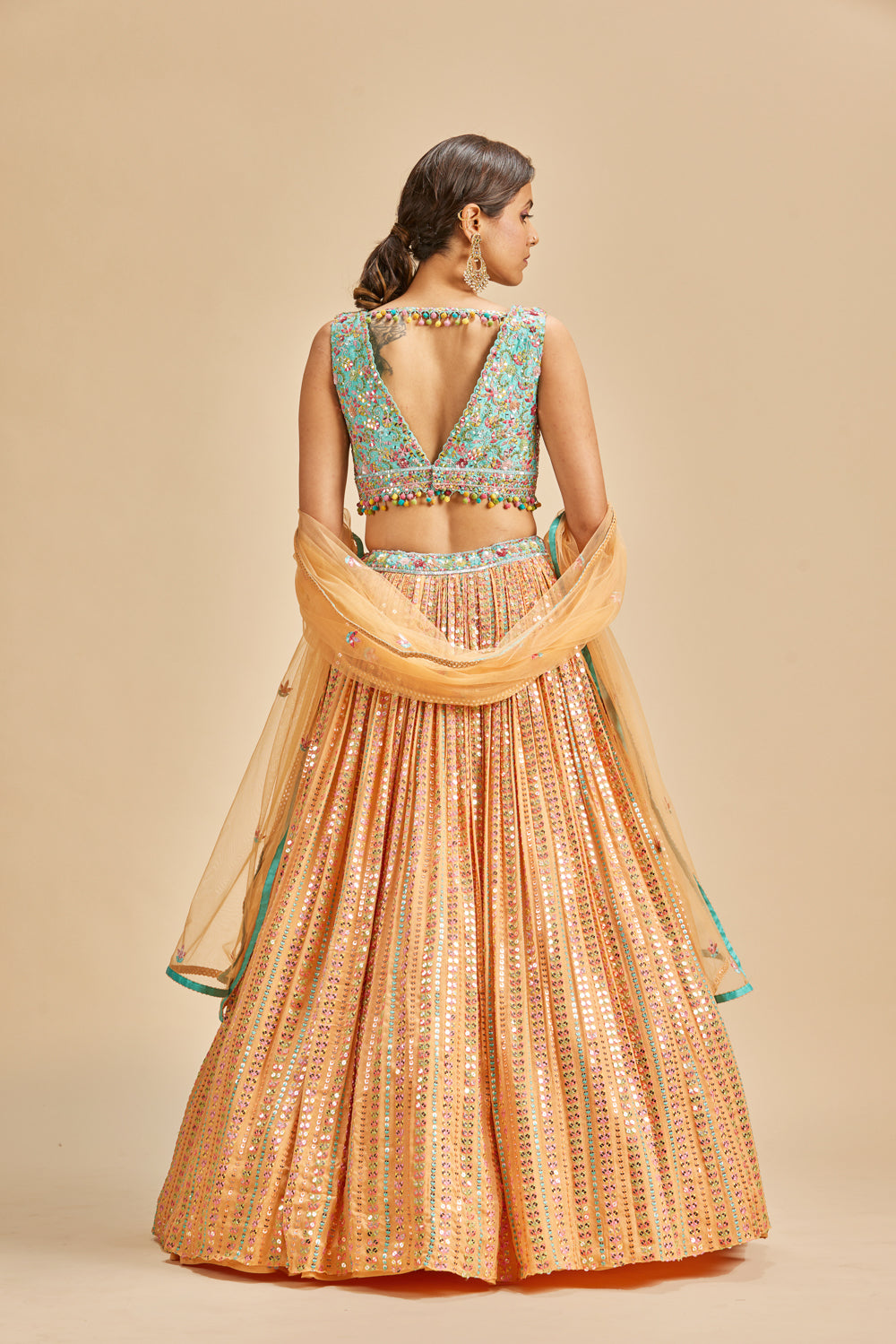 Orange Patra Work Lehenga Set