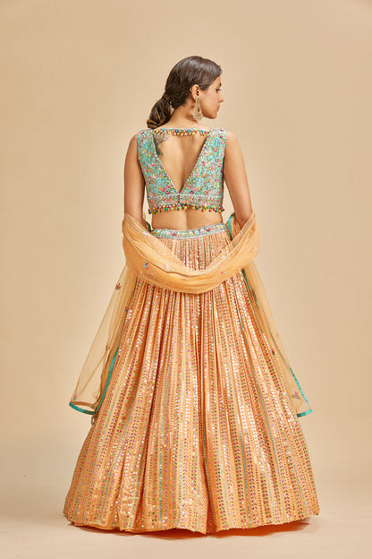 Orange Patra Work Lehenga Set