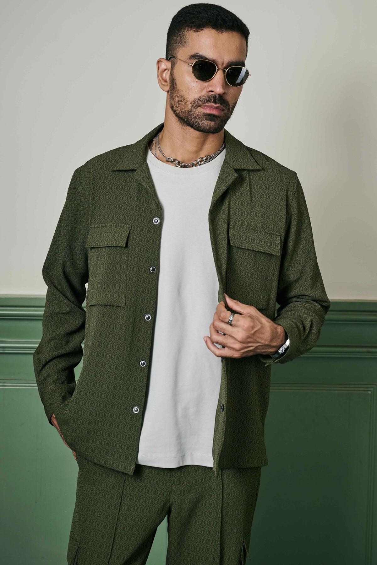 Purchase Olive Green Biscuit Crepe Co-ord Set