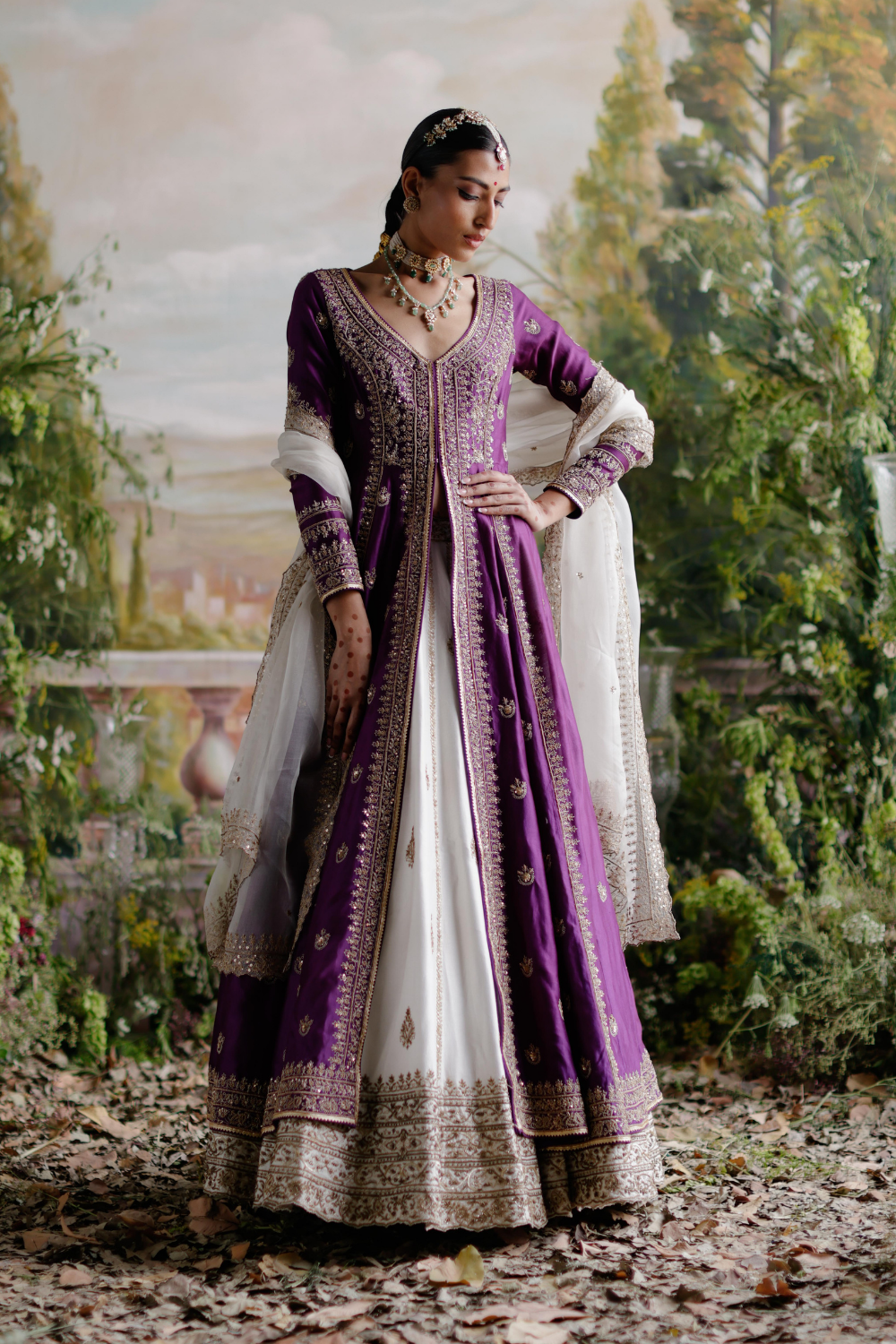 Purple Chanderi Silk Asra Jacket Set