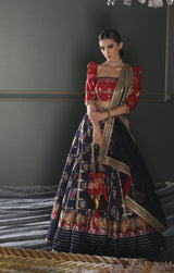 Midnight Blue woven Patola Lehenga Set 