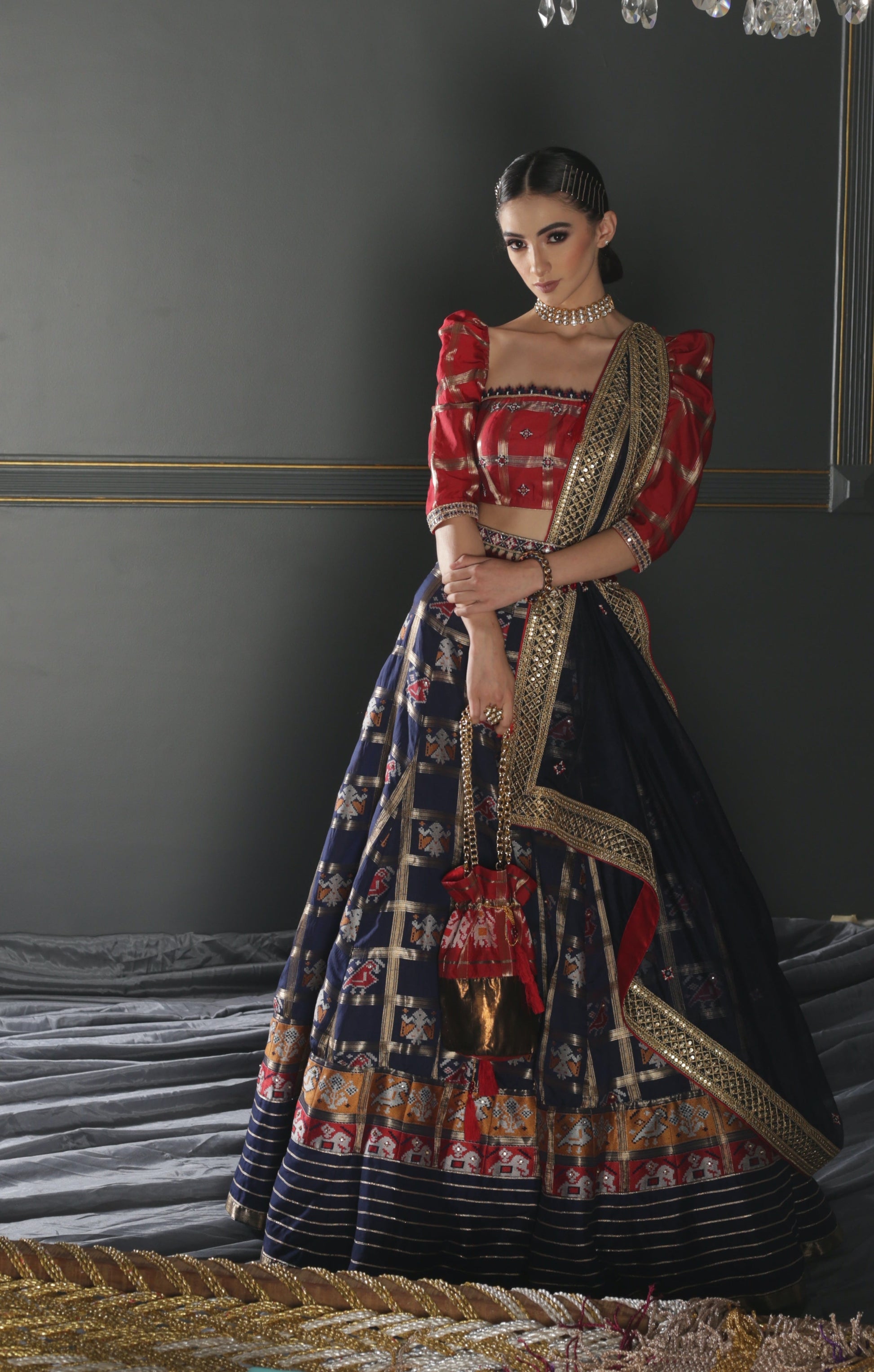  Midnight Blue woven Patola Lehenga Set 